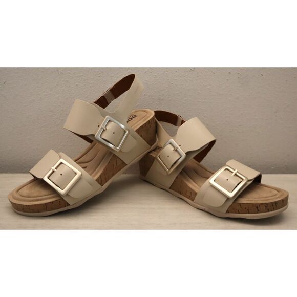 Earth Women's 8.5M Light Natural/Beige Leather Willa Mid Cork Wedge Sandals - Picture 12 of 13